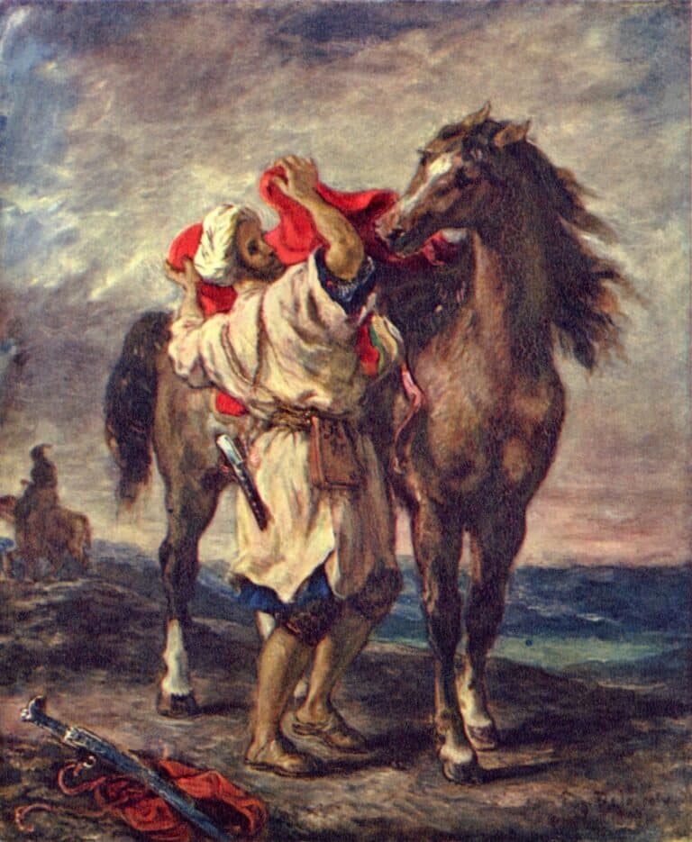 Un arabe selle son cheval – Eugène Delacroix Eugène Delacroix