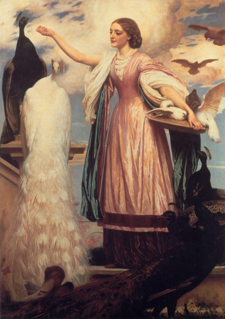 Une fille nourrissant des paons – Frederic Leighton Frederic Leighton