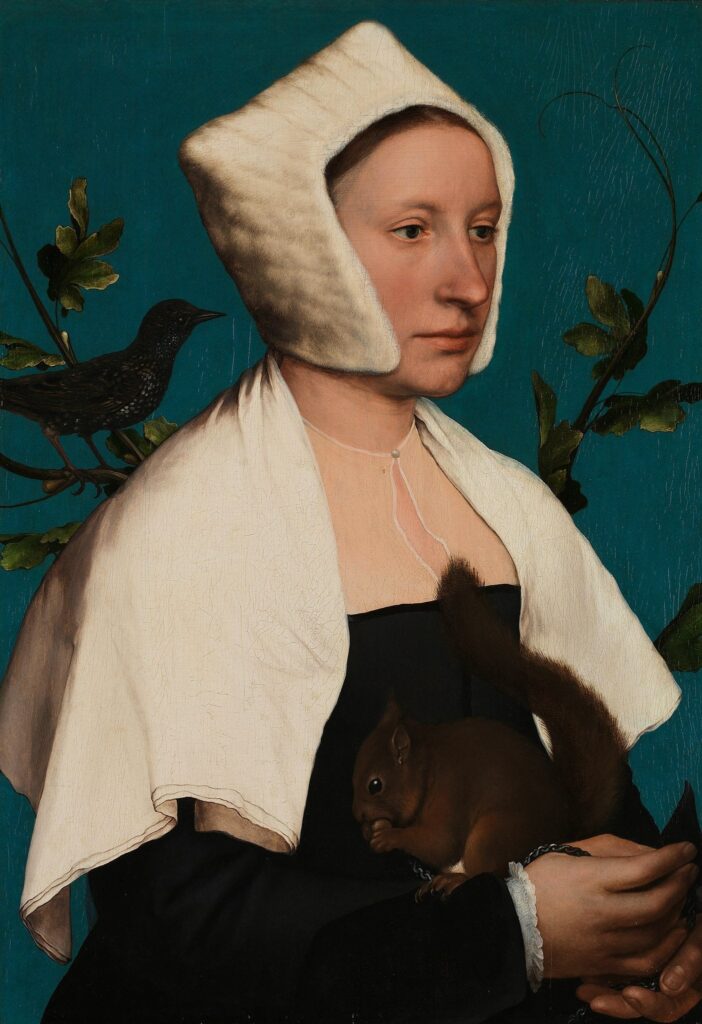 Une dame avec un écureuil et un étourneau – Hans Holbein le Jeune Hans Holbein le Jeune