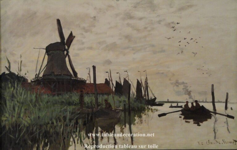 Moulin à vent et bateau à Zaandam – Tableau Monet Claude Monet