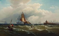 Vue de Paulus Hook (Hook), New Jersey, depuis le port de New York – Edward Moran Edward Moran