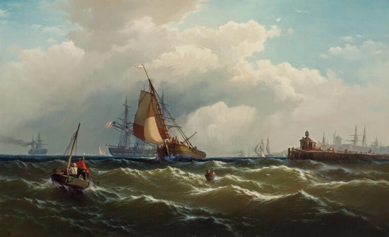 Vue de Paulus Hook (Hook), New Jersey, depuis le port de New York – Edward Moran Edward Moran