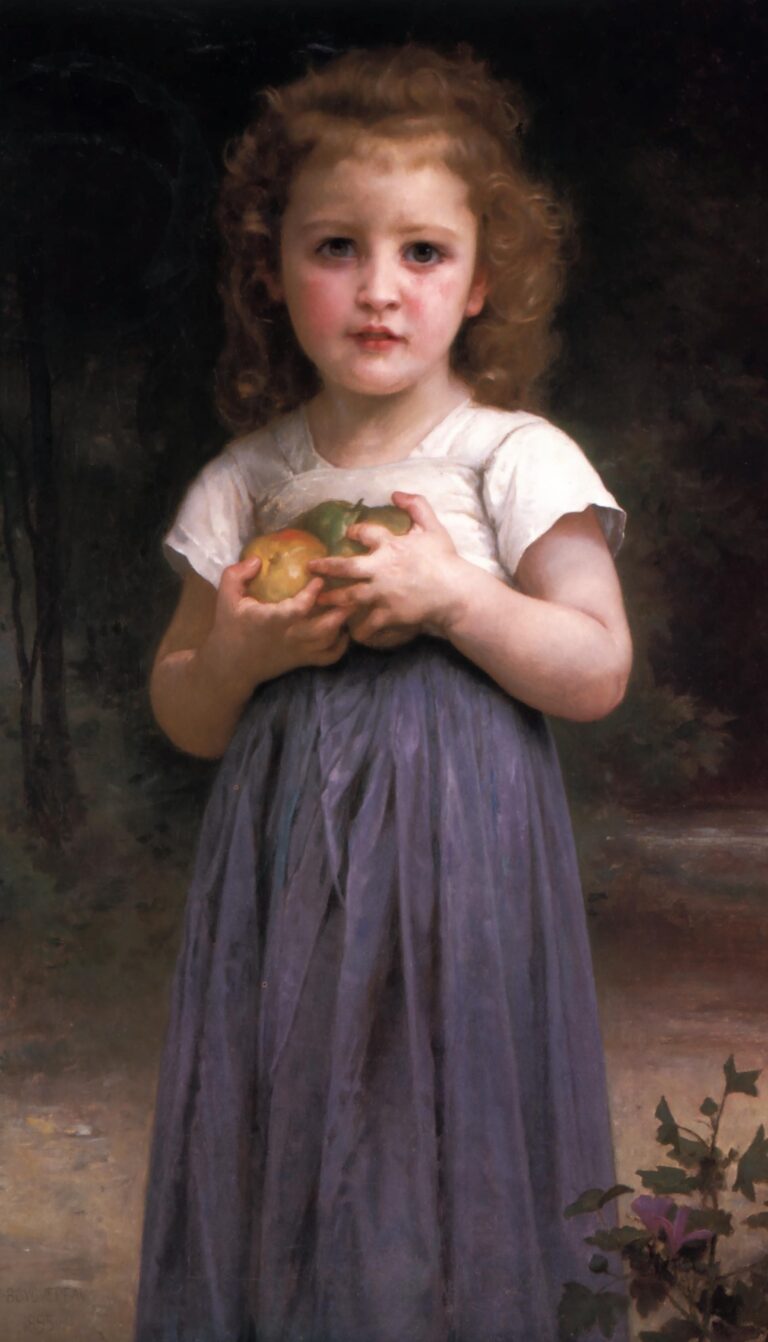 Petite fille tenant des pommes dans sa main – William Bouguereau William Bouguereau