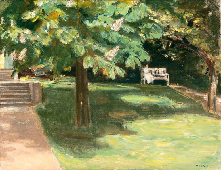 Banc de jardin sous le marronnier – châtaignes fleurissant – Max Liebermann Max Liebermann