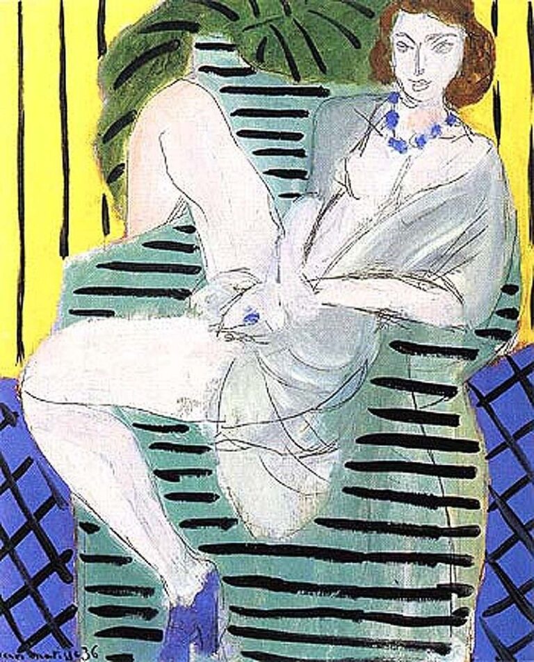 Femme dans un fauteuil sur un fond bleu et jaune – Matisse Henri Matisse