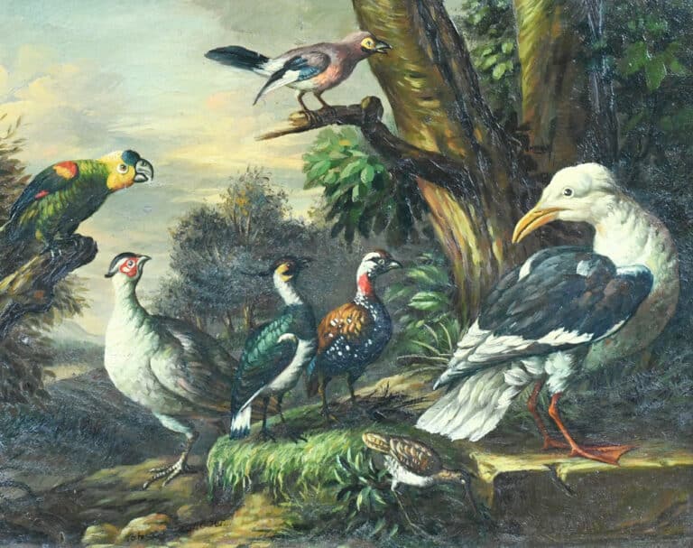 Paysage avec faisans, perroquet et divers oiseaux – Tobias Stranover Tobias Stranover