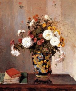 Chrysanthèmes dans un vase de porcelaine de porcelaine – Camille Pissarro Camille Pissarro