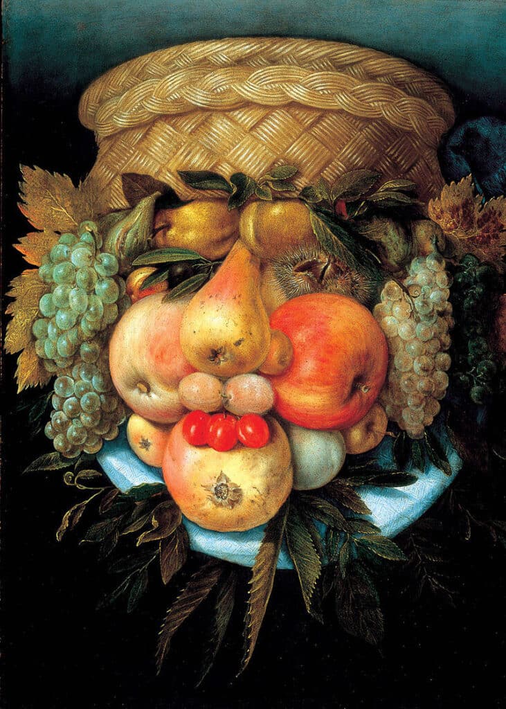 Tête réversible avec panier de fruits – Arcimboldo Giuseppe Arcimboldo