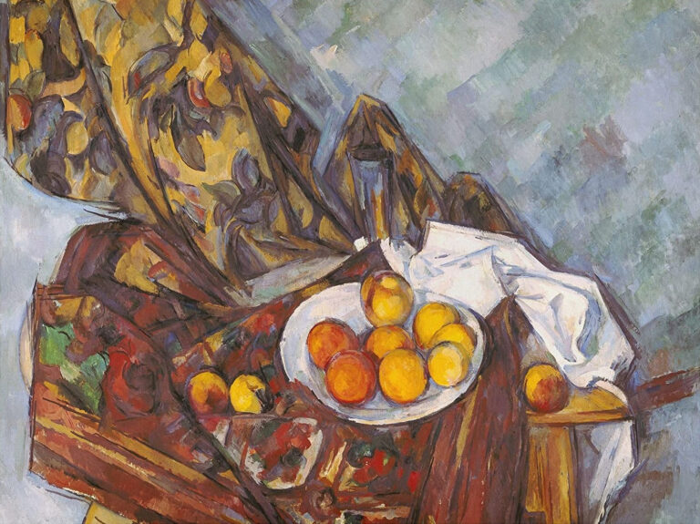 Nature morte avec le rideau fleuri et l’assiette de fruits – Paul Cézanne Paul Cézanne