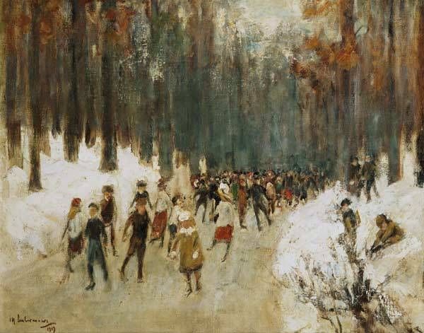 Patineurs sur le lac gelé au jardin animal de Berlin – Max Liebermann Max Liebermann