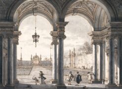 Vue sur un jardin à travers une colonnade baroque – Giovanni Antonio Canal Giovanni Antonio Canal