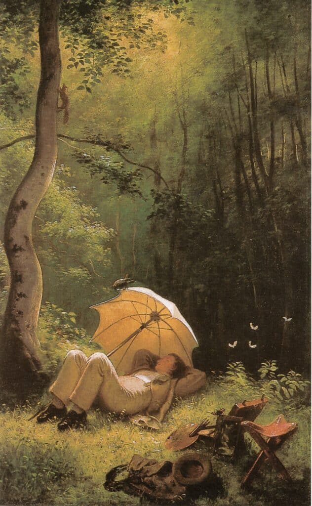 Le Peintre dans une clairière allongé sous un parasol – Carl Spitzweg Carl Spitzweg