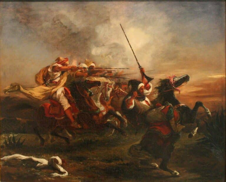 Des cavaliers marocains en action militaire – Eugène Delacroix Eugène Delacroix