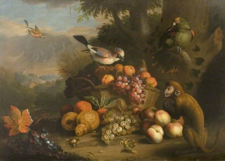 Nature morte avec un singe, Jay et Parrot – Tobias Stranover Tobias Stranover