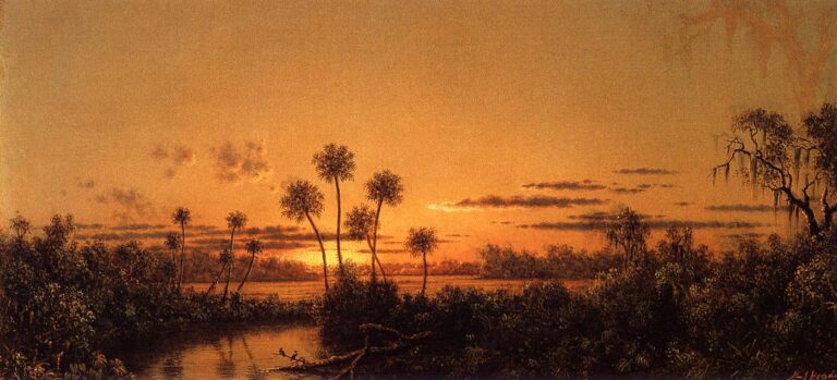 Scène de rivière en Floride : Début de soirée, après le coucher du soleil – Martin Johnson Heade Martin Johnson Heade