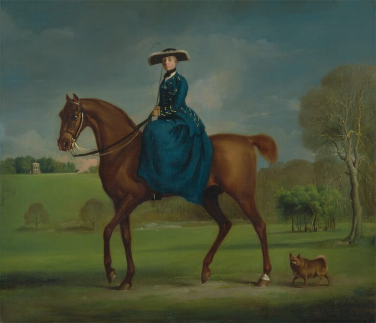 La comtesse de Coningsby dans le costume de la chasse de Charlton – George Stubbs George Stubbs
