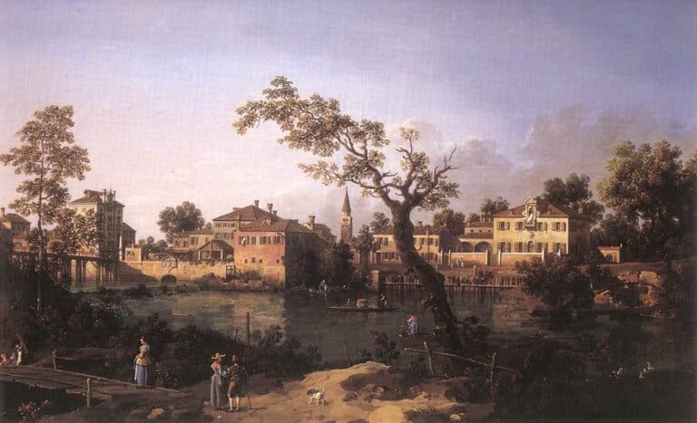 Vue d’une rivière, peut-être à Padoue – Giovanni Antonio Canal Giovanni Antonio Canal