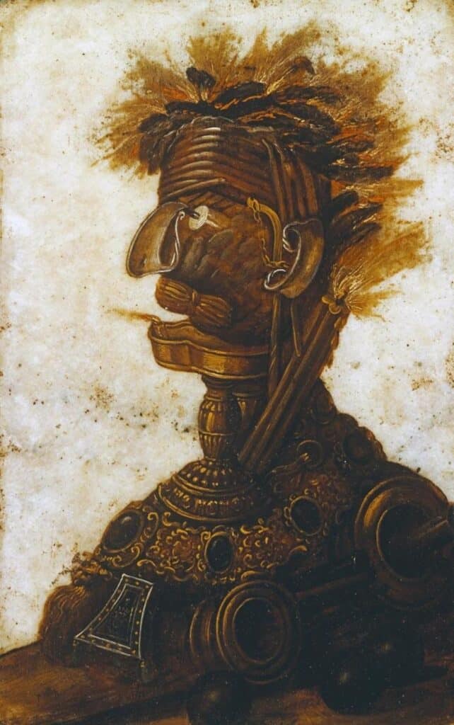 OeuvreTêtes anthropomorphes représentant l’un des quatre éléments – le feu – Arcimboldo Giuseppe Arcimboldo