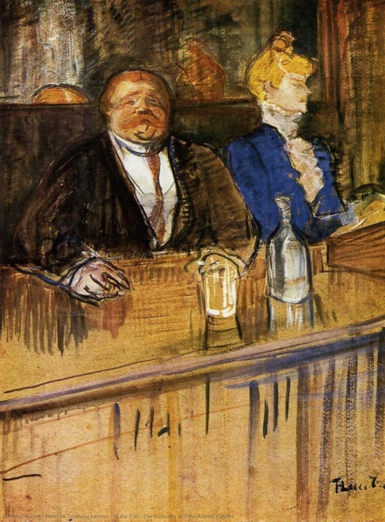 Dans le bar, le gros propriétaire et la caissière anémique – Toulouse Lautrec Henri de Toulouse-Lautrec