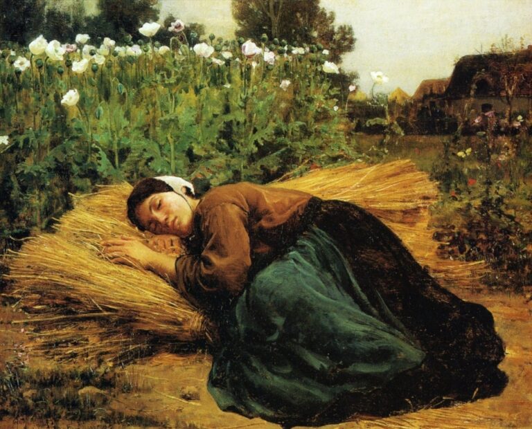 Jeune faucheur dormant sur des gerbes de blé – Jules Breton Jules Breton