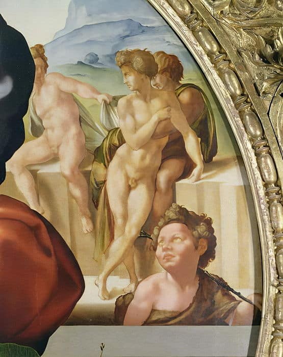La Sainte Famille avec Saint Jean (Doni Tondo) montrant des personnages nus en arrière-plan – Michel-Ange Michel-Ange
