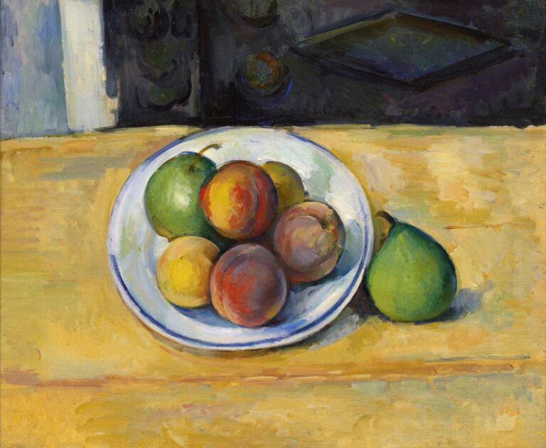 Nature morte avec une pêche et deux poires vertes – Paul Cézanne Paul Cézanne