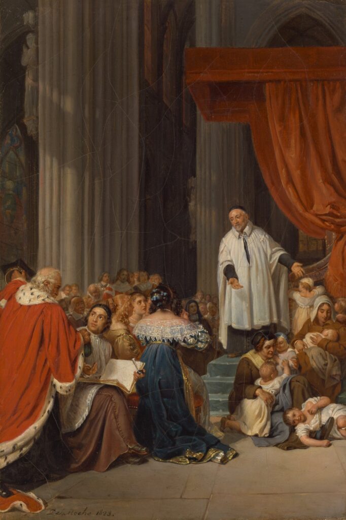 Saint Vincent de Paul prêchant à la cour de Louis XIII en faveur des enfants abandonnés – Paul Delaroche Paul Delaroche