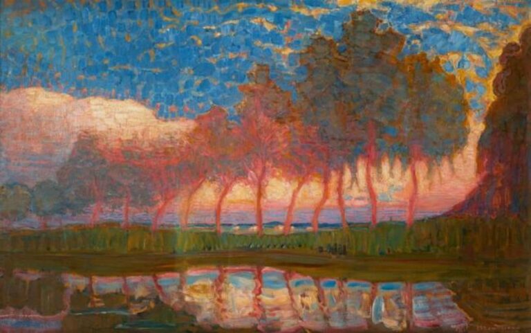 Rangée de onze peupliers en rouge – Mondrian Piet Mondrian