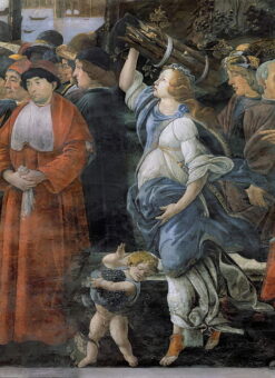 La purification du lépreux et la tentation du Christ, dans la chapelle Sixtine : détail de la femme portant du bois et du petit garçon portant des raisins, fresque de 1481 – Sandro Botticelli Sandro Botticelli