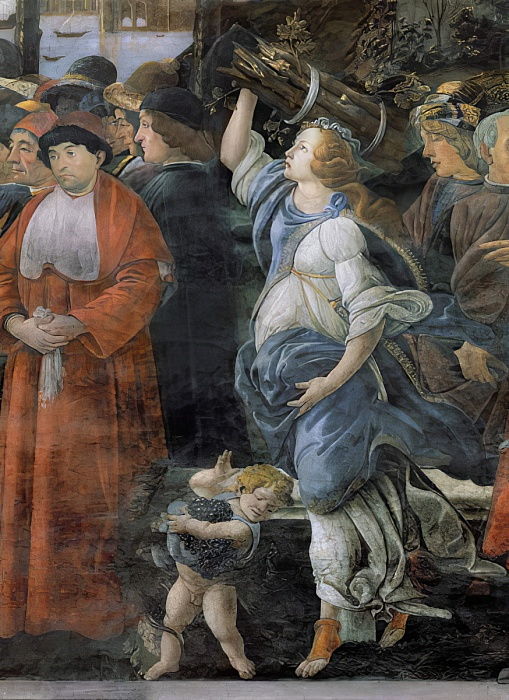 La purification du lépreux et la tentation du Christ, dans la chapelle Sixtine : détail de la femme portant du bois et du petit garçon portant des raisins, fresque de 1481 – Sandro Botticelli Sandro Botticelli