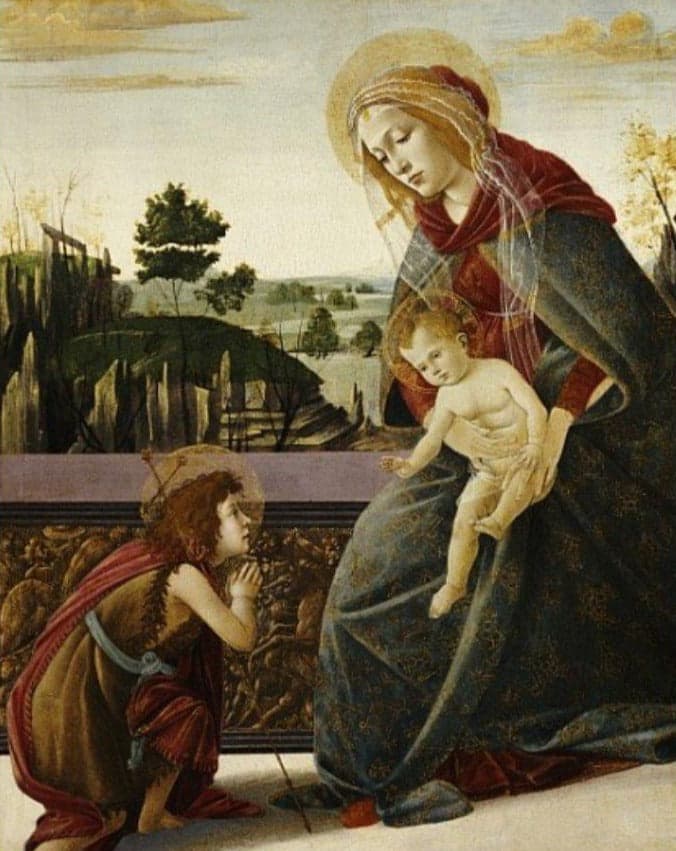 La Vierge et l’Enfant avec le jeune St Jean le Baptiste dans un paysage – Sandro Botticelli Sandro Botticelli