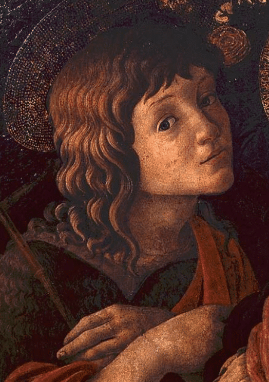 Vierge à l’Enfant avec Saint Jean Baptiste, détail du jeune saint – Sandro Botticelli Sandro Botticelli