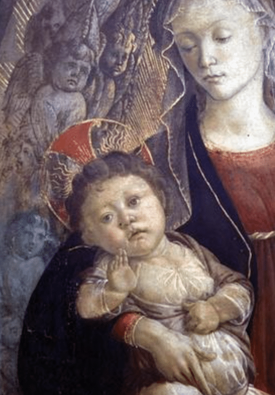 La Vierge et l’Enfant en gloire, détail de l’Enfant, 1468 (tempera sur panneau) (détail de 85673) – Sandro Botticelli Sandro Botticelli