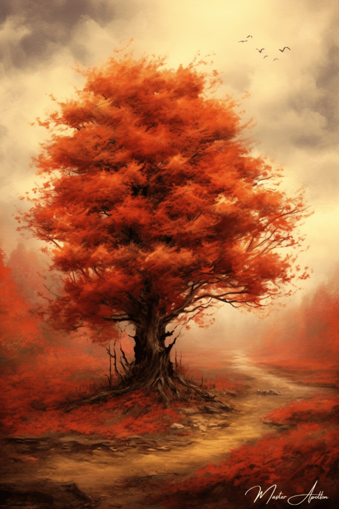 Tableau arbre automne temps nuageux Tableaux Contemporains