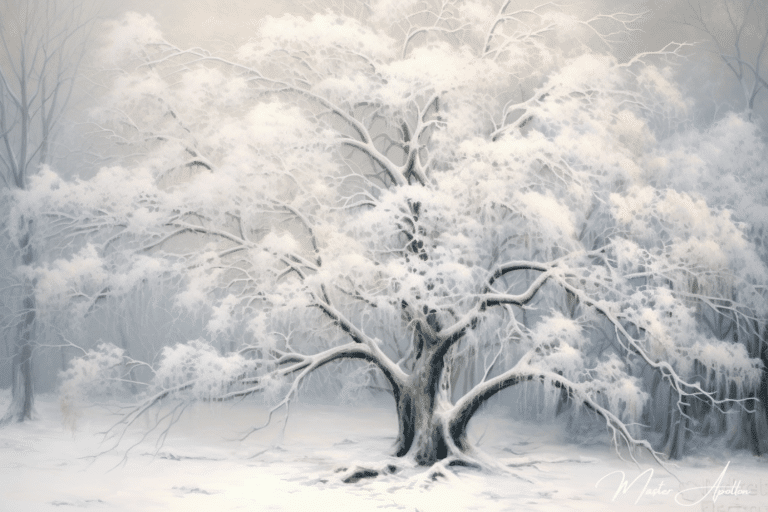 Tableau arbre blanc dans la neige Tableaux Contemporains