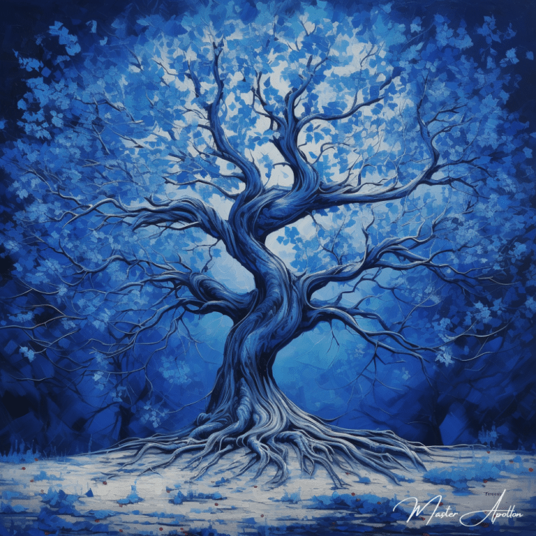 Tableau arbre bleu dans la neige Tableaux Contemporains