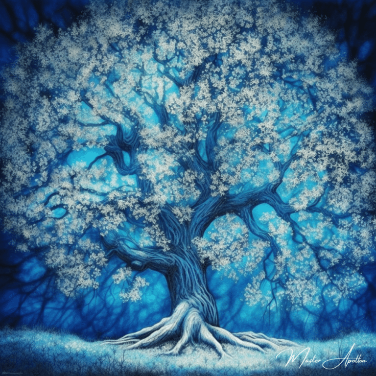 Tableau arbre bleu feuille blanche Tableaux Contemporains