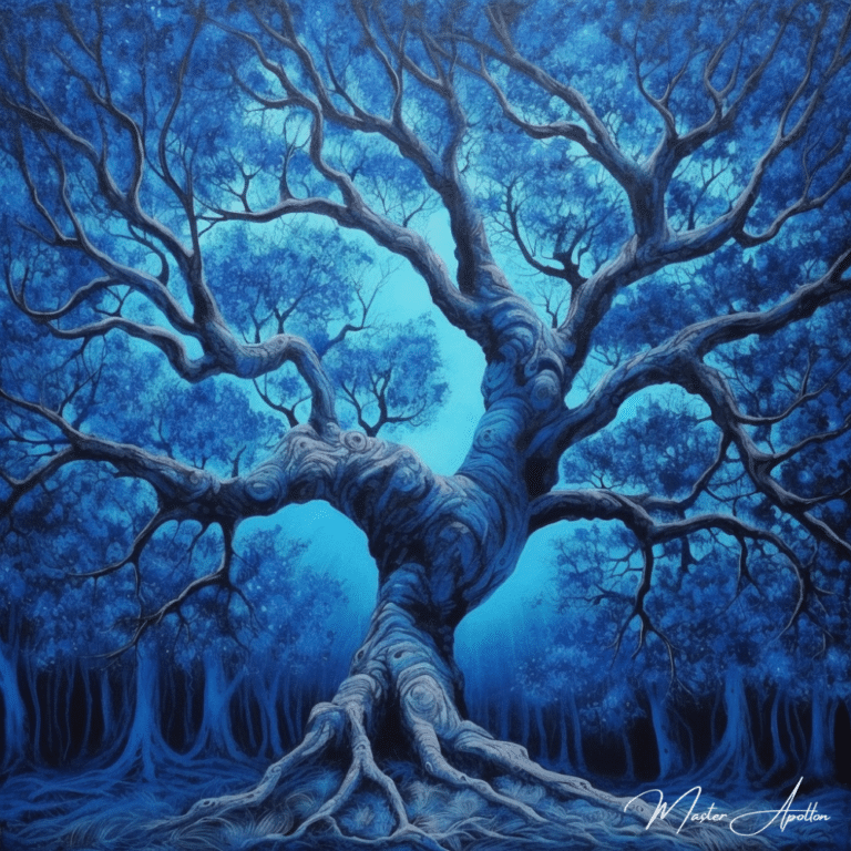 Tableau arbre bleu gardien de la nuit Tableaux Contemporains