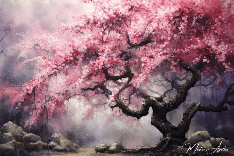 Tableau arbre cerisier japonais enchanté Tableaux Contemporains