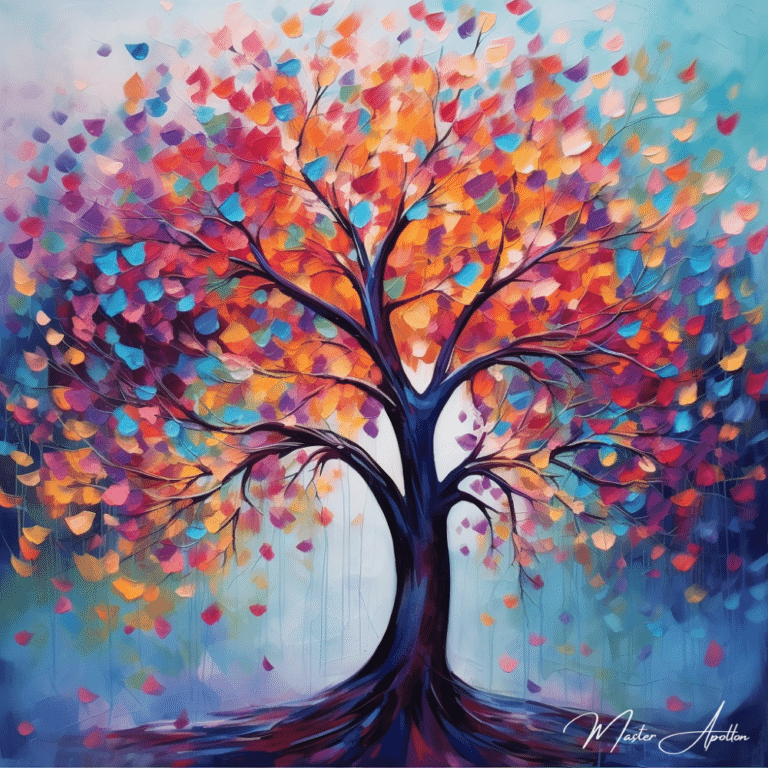 Tableau arbre coloré bleu Tableaux Contemporains