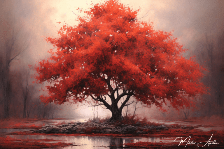 Tableau arbre contemporain rouge Tableaux Contemporains