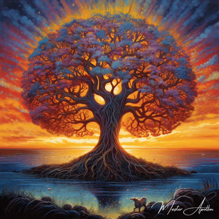 Tableau arbre de vie couché du soleil Tableaux Contemporains