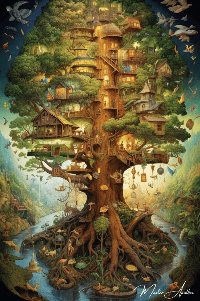 Tableau arbre de vie maison du monde fantastique Tableaux Contemporains