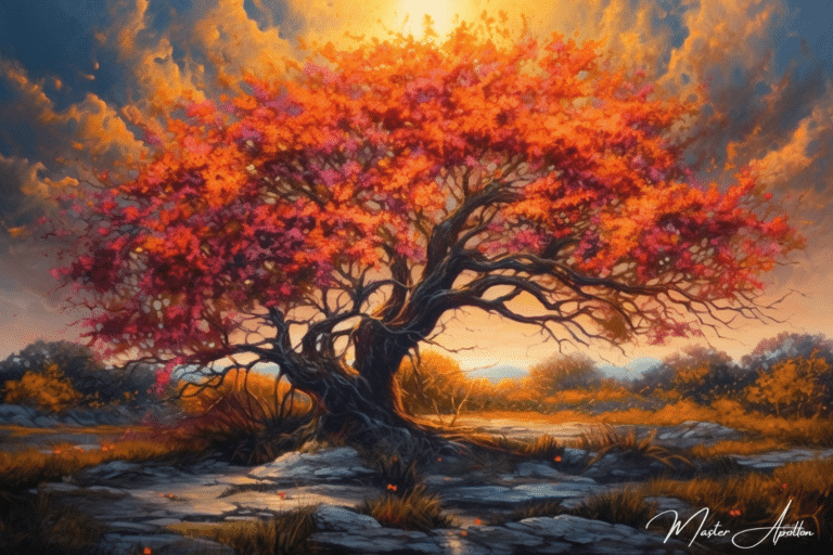 Tableau arbre en fleur orange Tableaux Contemporains