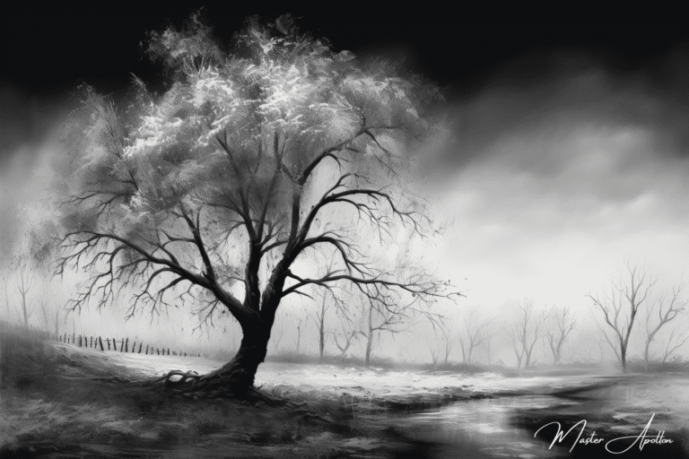 Tableau arbre noir et blanc prairie Tableaux Contemporains