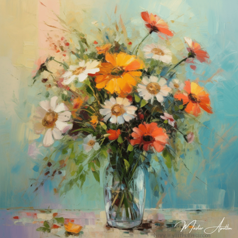 Tableau bouquet de fleurs contemporain peinture a l’huile Tableaux Contemporains