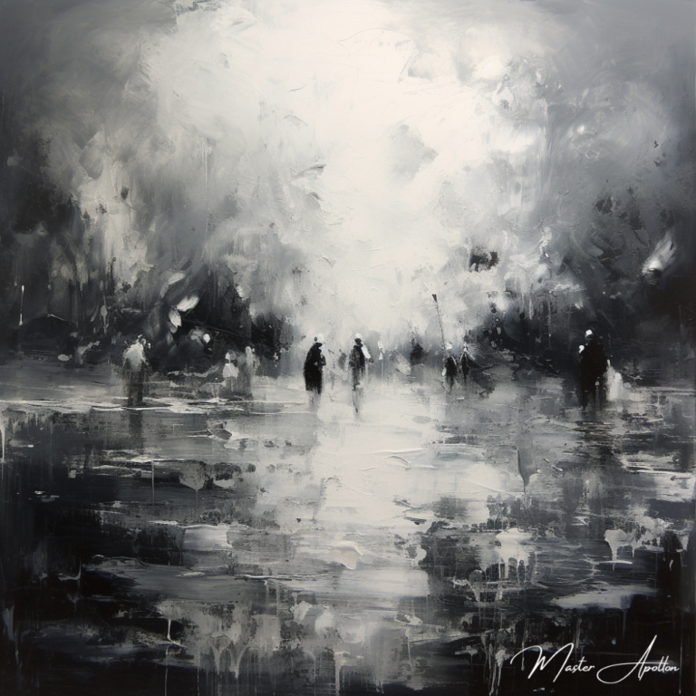 Tableau contemporain noir et blanc sous la pluie Tableaux Contemporains