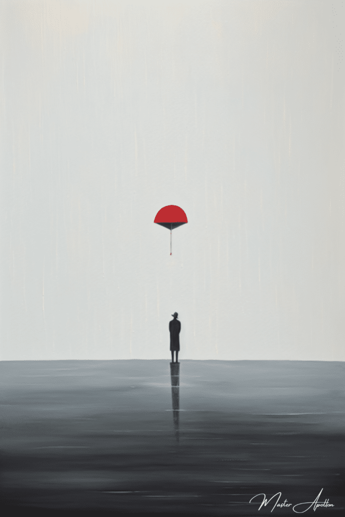 Tableau minimaliste le parapluie volant rouge Tableaux Contemporains