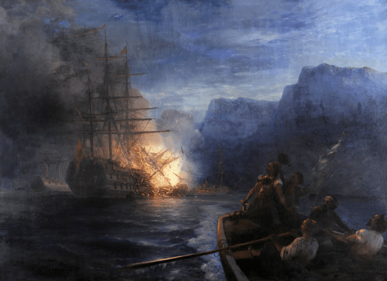 L’incendie du navire amiral turc par Kanáris, 1881 – Ivan Aïvazovski Ivan Aïvazovski
