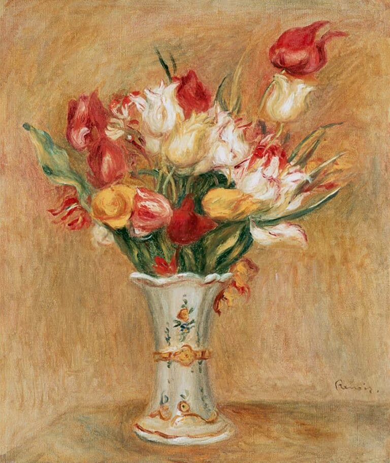 Bouquet de tulipes dans vase blanc – Pierre-Auguste Renoir Pierre-Auguste Renoir